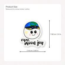 (1PC) 3 Inch Waterproof Removable PVC Vinyl Sticker Decal - Cute Cartoon Moon With Earth Hat, Smiling Kawaii Face, Cosmic Stars And Comet Illustration, "Copy Moon Joy" Text Aesthetic For Laptop, Water Bottle, Phone Case, Notebook, Skateboard - Y2K Girly Sticker For Gen Z Women, Back To School, Summer Gift - 3*2.82 Inches - View 2