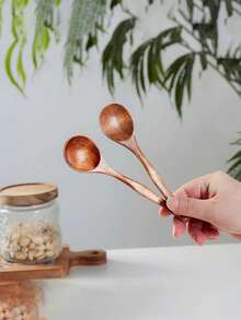 2 chiếc thìa súp bằng tre, thìa ăn cán dài bằng gỗ, muỗng múc canh nhỏ bằng gỗ. - Xem 3
