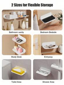 Estante plegable de montaje en pared, bandeja de plástico adhesiva sin taladro para baño, cocina, organizador de almacenamiento, teléfono, cosméticos, dormitorio, inodoro - Pequeño y grande - Ver 6
