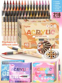 1 pieza Bolígrafo marcador acrílico de punta suave de líquido directo 72/48/36/24 colores para uso estudiantil, bolígrafo de acuarela opaco y superponible, alta estética, bolígrafo de dibujo colorido para estudiantes de arte y DIY - Multicolor - Ver 3