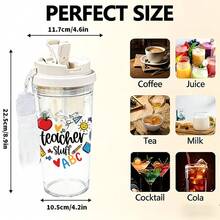 1/5 buah Gelas Plastik 500ml dengan Sedotan, Tali Pengikat, dan Tutup Anti Bocor, Gelas Kopi Es Transparan dengan Cetakan "Perlengkapan Guru", Apel, Penggaris, dan Pola ABC, Cocok untuk Penggunaan Sehari-hari, Hadiah Ideal untuk Guru di Hari Guru - Staf pengajar multiwarna - View 7