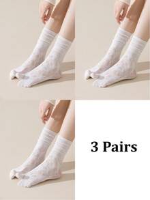 1/3 Pairs Of White Hollow Lace Socks, Spring And Summer Thin Two Toe Socks, Split Toe Socks, Women's Mid Leg Socks, Straight Leg Socks, - Multicolor - View 36