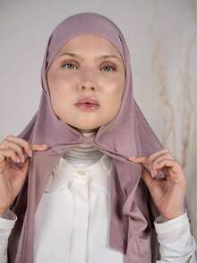 1pc Instant Triangle Hijab, All-In-One Tie-Up Design, Quick Wrap Without Slipping, No Undercap Needed, Suitable For Daily Wear, Prayer, And Outings - Leather Pink - View 2