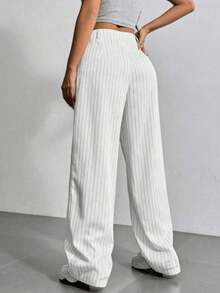 Striped Tailored Wide Leg Pants - Blanco - Ver 4