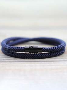 Minimalist Braided Bracelet, Double-Layer Survival Bracelet, Friendship Bracelet Gift For Loved Ones - Navy Blue - View 5