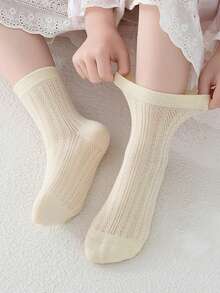 5 Pasang Kaos Kaki Anak, Warna Polos Minimalis Jaring Bernapas, Anak Laki-laki Perempuan Bayi, Gaya Jepang Serbaguna Lucu Kaos Kaki Setengah Betis - MultiWarna - View 6