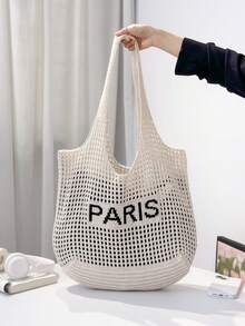 ENBEI Túi tote đan rỗng dung tích lớn, túi xách nữ rỗng ruột, túi tote rỗng họa tiết chữ Paris, túi xách nữ, túi đeo vai, ví đi biển, hoàn hảo cho mùa hè, kỳ nghỉ và sử dụng hàng ngày, vật dụng cần thiết cho kỳ nghỉ, vật dụng cần thiết cho du lịch, màu đen cổ điển thanh lịch, quà tặng Ngày của Mẹ, ví cần thiết, quà tặng giáo viên, đồ dùng học tập, túi đi biển - Màu Khaki - Xem 11