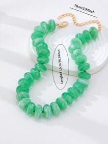 1/2pcs Green Marble Pattern Beads Women's Exaggerated Necklace, Flat And Round Resin Beads Necklace, Chunky Collar Exaggerated Jewelry - Multicolor - View 5