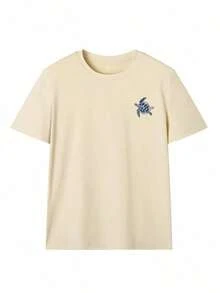 Camiseta de manga corta para mujer, estilo casual de verano, con estampado de tortuga marina, corte holgado, cuello redondo, color albaricoque, top moderno para el día a día, adecuado para uso diario en vacaciones, top blanco. - Albaricoque 3 - Ver 5