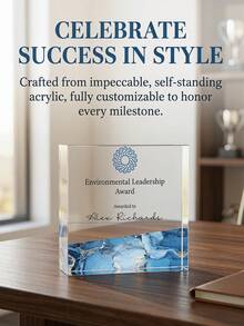1pc Custom Marble Effect Crystal Award Trophy, Personalized Logo & Text Plaque, Multi-Color Options For Corporate Milestone & Employee Recognition, Years Of Service Recognition Plaque, Corporate Leadership Award Trophy - Blue - View 7
