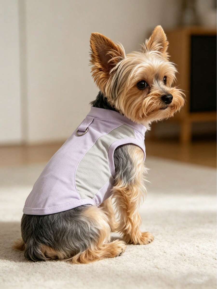 Áo khoác làm mát bằng lụa băng cho thú cưng, áo tank top mùa hè bằng lưới thoáng khí có vòng chữ D dành cho mèo và chó, quần áo mỏng chống say nắng, chống tia UV với vòng móc dây đeo. - Màu Xám nhạt - Xem 1