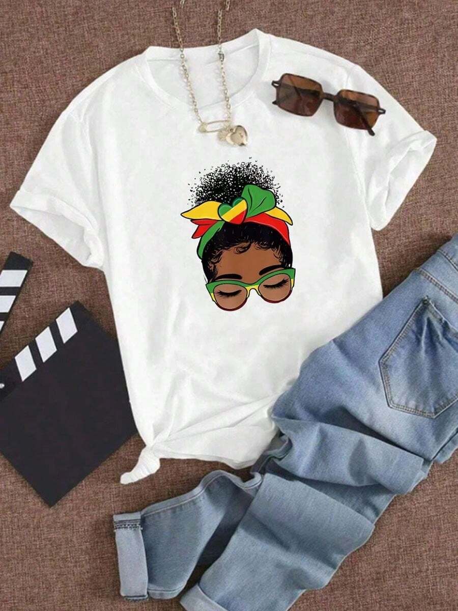 Camiseta deportiva de mujer de primaveral con estampado de retrato de personaje de dibujos animados - Blanco puro - Ver 1