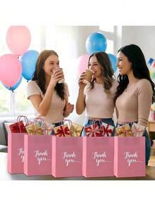 12 piezas de bolsas de regalo reutilizables de color rosa con purpurina que dicen "Gracias", de tamaño 8.6 pulgadas, adecuadas para Navidad, cumpleaños, baby shower, boda y compras - Mezclado - Ver 3