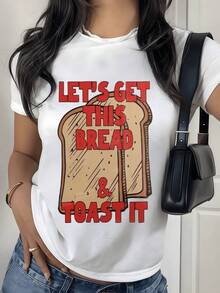 Toasted Bread With A Fun Message That Motivates You To Start The Day With Energy And A Positive Attitude, Ideal For Active Women Looking For A Comfortable And Modern Casual Women's T-Shirt For Everyday Wear. - 白色 - 查看 8