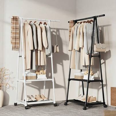 Perchero de ropa triangular con ruedas, sencillo, de pie, vertical, para secar ropa, estante de almacenamiento de ropa para el dormitorio