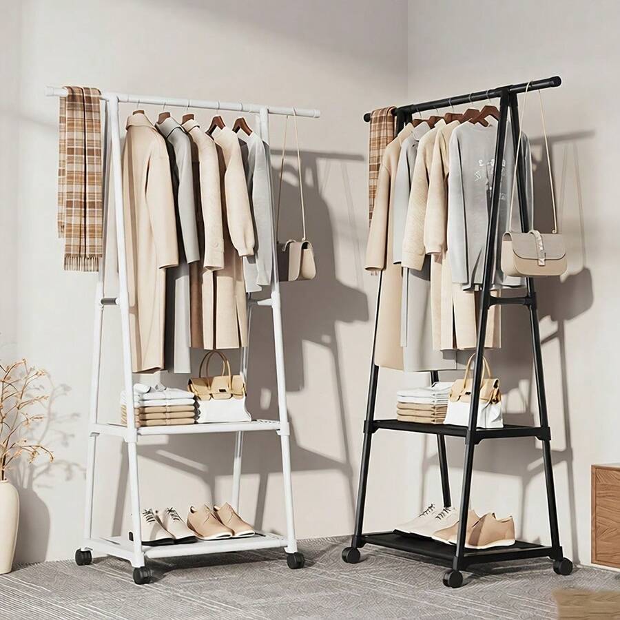 Perchero de ropa triangular con ruedas, sencillo, de pie, vertical, para secar ropa, estante de almacenamiento de ropa para el dormitorio