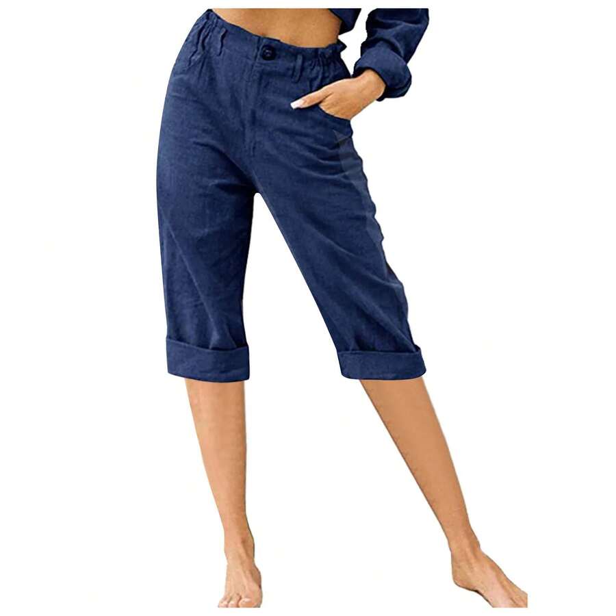 Pantalones pitillo de cintura elástica para mujer, pantalón informal, ajustado y transpirable, estilo Retro, novedad de verano, 2024 - azul profundo - Ver 1