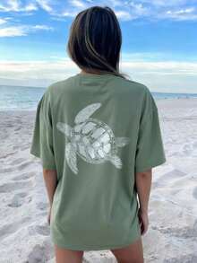 Women's Loose-Fitting Short-Sleeved T-Shirt With Whale Shark Print, Soft And Breathable, Ideal For Beach, Travel, Ocean Adventures, Music Festivals And Casual Urban Summer Wear. - 綠色 - 查看 5