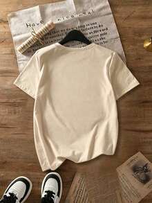 Women's Short-Sleeved T-Shirt, Casual And Simple, Decorated With Cartoon Character Prints, Modern And Versatile. Black. Suitable As A Gift. Women's T-Shirt. Blouses > Elegant. Boho Chic - 杏色 - 查看 3