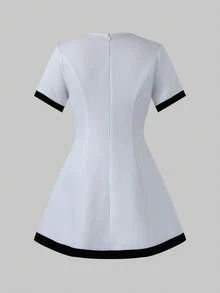 Đầm ngắn tay cổ tròn dáng lửng kiểu Pháp thanh lịch, thích hợp cho tiệc tùng, lễ hội, đám cưới, hẹn hò, trang trọng. Đầm trắng, đầm mùa hè, thích hợp cho nữ giới. - trắng - Xem 6
