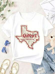 Gilleys Pasadena Texas Vintage T-Shirt For Women - Retro Western Style, Short Sleeve, Crew Neck, 's Clothing, Golf Gift, T-Shirt For Men And Women - 白色 - 查看 6