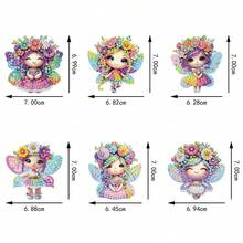 6 piezas Kit de pintura de diamantes DIY de hada llavero - Vibrante de doble cara, colgante acrílico hecho a mano con formas de diamante únicas - Excelente para decoración del hogar, decoración del jardín, recuerdos de fiesta, accesorios para mochilas | Llavero decorativo | Formas surtidas, Kit de arte de diamantes - Ver 4