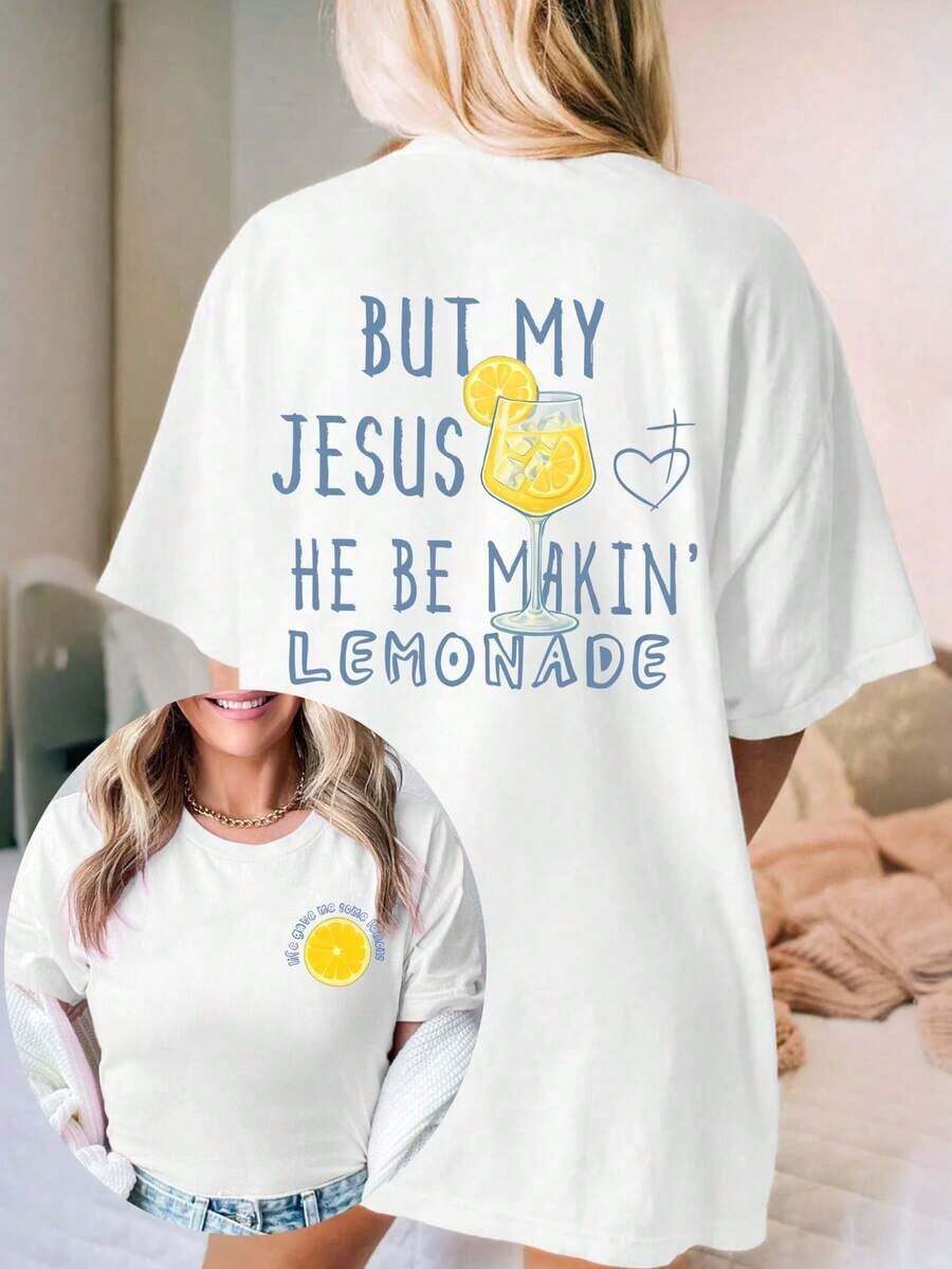 ropa de mujer  Life Gave Me Lemons. Camiseta Casual Estampada de Cuello Redondo y Manga Corta, Top de Verano para Mujer. camisas de mujer