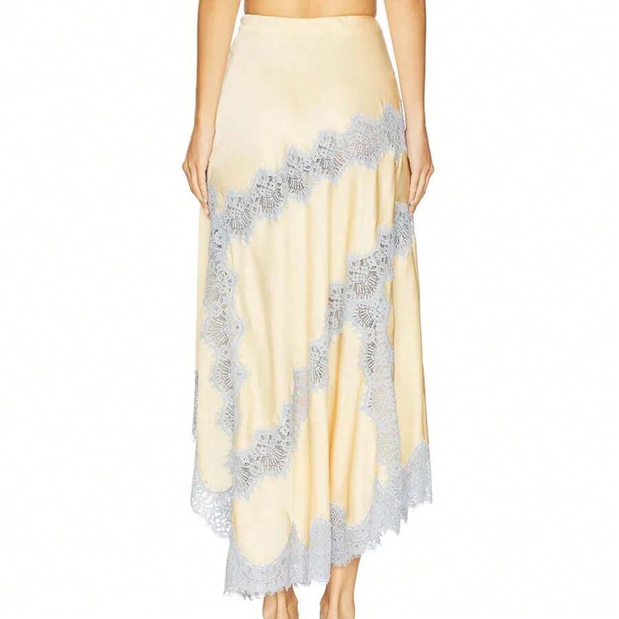Conjunto de dos piezas ajustado de retazos de encaje para mujer, Top Sexy con cuello en V y falda larga, traje de verano sin mangas calado a la moda - 02 Falda - Ver 1