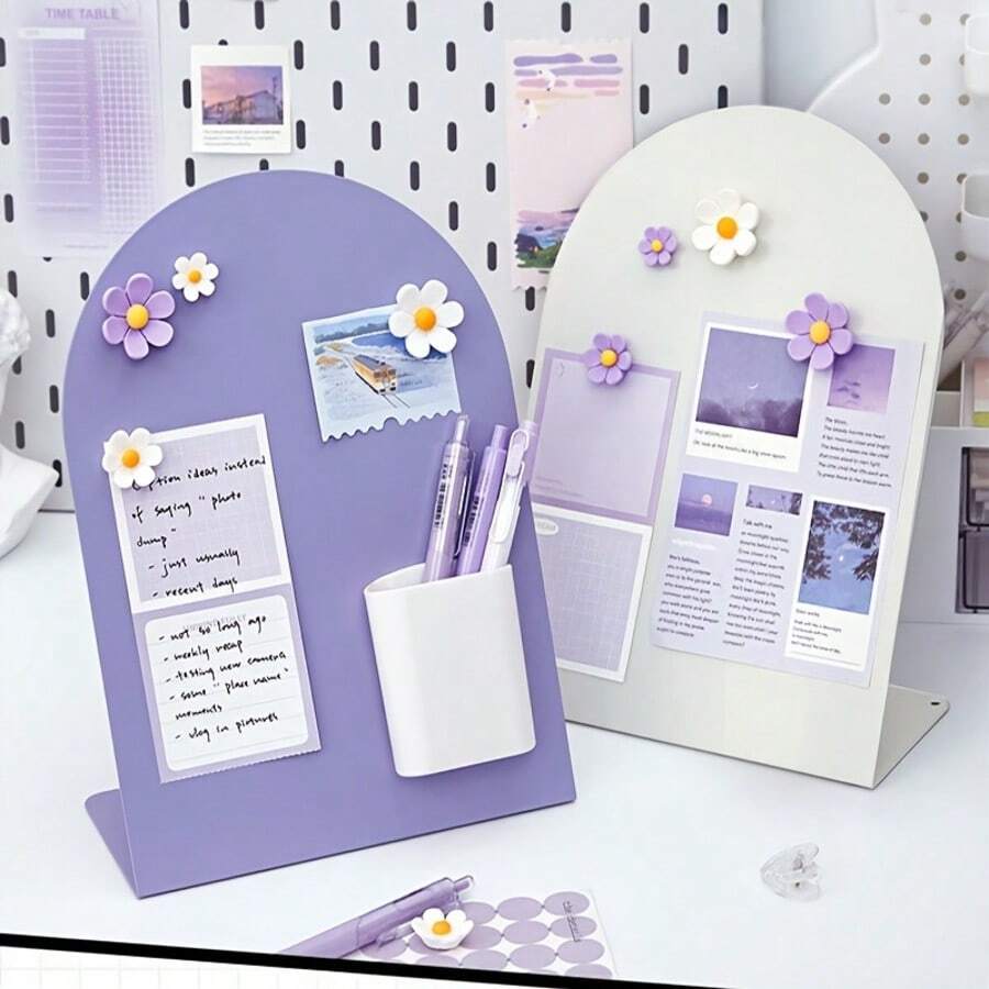 1pc Decorative Desktop Memo Board With Pen Holder, Floral Accented Bulletin Board, Sturdy Construction, Smooth Surface, Versatile Desk Style, Detachable Pen Cup, Customizable Photo & Note Display Area - Multicolor - View 1