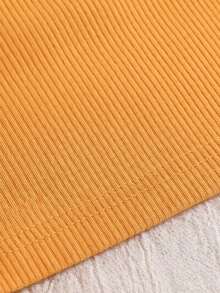 1 pieza Camiseta de punto acanalado de cuello redondo informal para niñas, camiseta interior blanca versátil - Amarillo - Ver 5