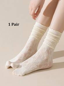 1/3 Pairs Of White Hollow Lace Socks, Spring And Summer Thin Two Toe Socks, Split Toe Socks, Women's Mid Leg Socks, Straight Leg Socks, - Multicolor - View 15