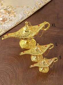 Vintage Magic Lamp Costume Accessory Gift, Classic Arabian Prop Planter Decor (Gold) Luxury Gold Pattern Search Banner Magic Lamp, Palace Banquet Decor Ornament Magic Lamp, Handmade Magic Lamp Decor Gift, Birthday Graduation Gift - 金子 - 查看 3