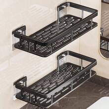 2pcs Wall Mounted Bathroom Storage Rack, No Drilling Required - Black - View 2