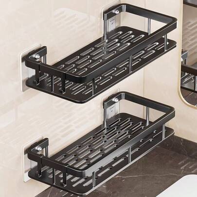 2pcs Wall Mounted Bathroom Storage Rack, No Drilling Required