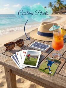 1pc Custom Photo Playing Cards, Personalized Photo Deck Of Cards With Your Pictures, Laminated Poker Cards For Birthday Gifts & Game Nights, Sports Themed Playing Cards, Poker Cards For Sports Fan - White - View 3