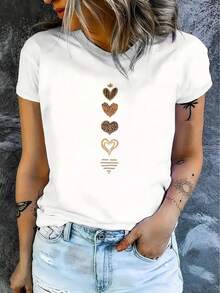 Women's Vintage T-Shirt, Comfortable Round Neck, Short Sleeve Cotton Blend, Soft And Breathable Top, Women's T-Shirt, Fashionable Urban Style Spring/Summer Fabric - 黑色 - 查看 9