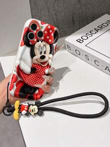 Disney Mickey Mouse Clubhouse Phone Case : 3D Fluffy Pattern Border Protector Phone Soft Phone Case With A Free Cute Mickey Bracelet Chain Lanyard, Mickey, Minnie, Goofy, Donald Duck, Daisy Duck, Pluto, For Apple 17 Promax 17 Pro 16 15 14 13 12 11 Pro Max XS Max X XR Soft Cover Summer Phone Case - 白色 - 查看 6