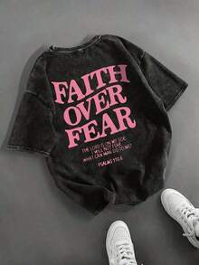 2026 LC Camiseta de Mujer "Over Fear Bible" - Letras - Camiseta con Versículo Bíblico Inspirador (Salmo 118:6) Efecto Lavado Vintage Suave - Ropa Cristiana - Camiseta Casual Lavable - Camiseta de Algodón, Camiseta Retro, Ropa de Otoño e Invierno, Unisex, Manga Corta, Ropa de Tallas Grandes, Sudadera, Ropa de Mujer, Blusas, Ropa de Año Nuevo, Blusas de Mujer, Blusas de Primavera y Verano para Mujer, Ropa de Primavera, Conjuntos de Vacaciones para Mujer, Regalos de San Valentín, Conjuntos de Verano - Negro - Ver 8