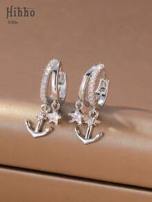 Hihho 1 Pair Asymmetric Star & Anchor Pendant Earrings, Rhinestone Decorated Versatile Fashionable Earrings For Women, Suitable For Daily Wear And Festivals, Gift - Earrings - View 3