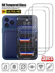 3Pcs,Compatible With IPhone 17 Pro Max [6.7 Inch] 9D Drop Protection,Cell Phones & Accessories/Phone Screen Protectors,High-Definition Anti-Oil Stain,Holiday/Daily/Glamorous/Funky,Tempered Glass Sensor Protection - Black Border Transparent - View 10