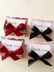 15pcs Rose Themed Thank You Card Gift Box Set, Pink Floral Pattern With Black Ribbon, Party Favor & Return Gift Packaging, Holiday Decor, Metal Commemorative Card, Celebration Theme Design - View 11