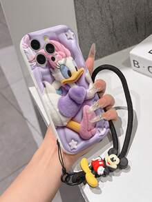 Disney Mickey Mouse Clubhouse Phone Case : 3D Fluffy Pattern Border Protector Phone Soft Phone Case With A Free Cute Mickey Bracelet Chain Lanyard, Mickey, Minnie, Goofy, Donald Duck, Daisy Duck, Pluto, For Apple 17 Promax 17 Pro 16 15 14 13 12 11 Pro Max XS Max X XR Soft Cover Summer Phone Case - 白色 - 查看 4