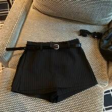Shorts de Traje a Rayas de Cintura Alta para Mujer, Pantalones Casuales Versátiles y a la Moda para el Trabajo, Falda con Cin... - Gris [versión de alta calidad] - Ver 2