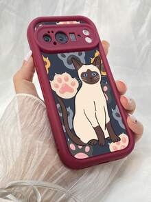 NR180 シャム猫のかわいい猫,対応するPixel 10 9 8 Pro 9A 8A ケース、対応するiPhone17 16 15 14 13 12 11 Pro Max 7 8 16 15 14 Plus 16e 17e 17 Air ケース、フルカメラ保護ソフト TPU ケース、キャンディカラーエンジェルアイラダーマットシリコン肌に優しいタッチフォンケースカバー（女性＆女の子向け） - バーガンディ - チェックする 1