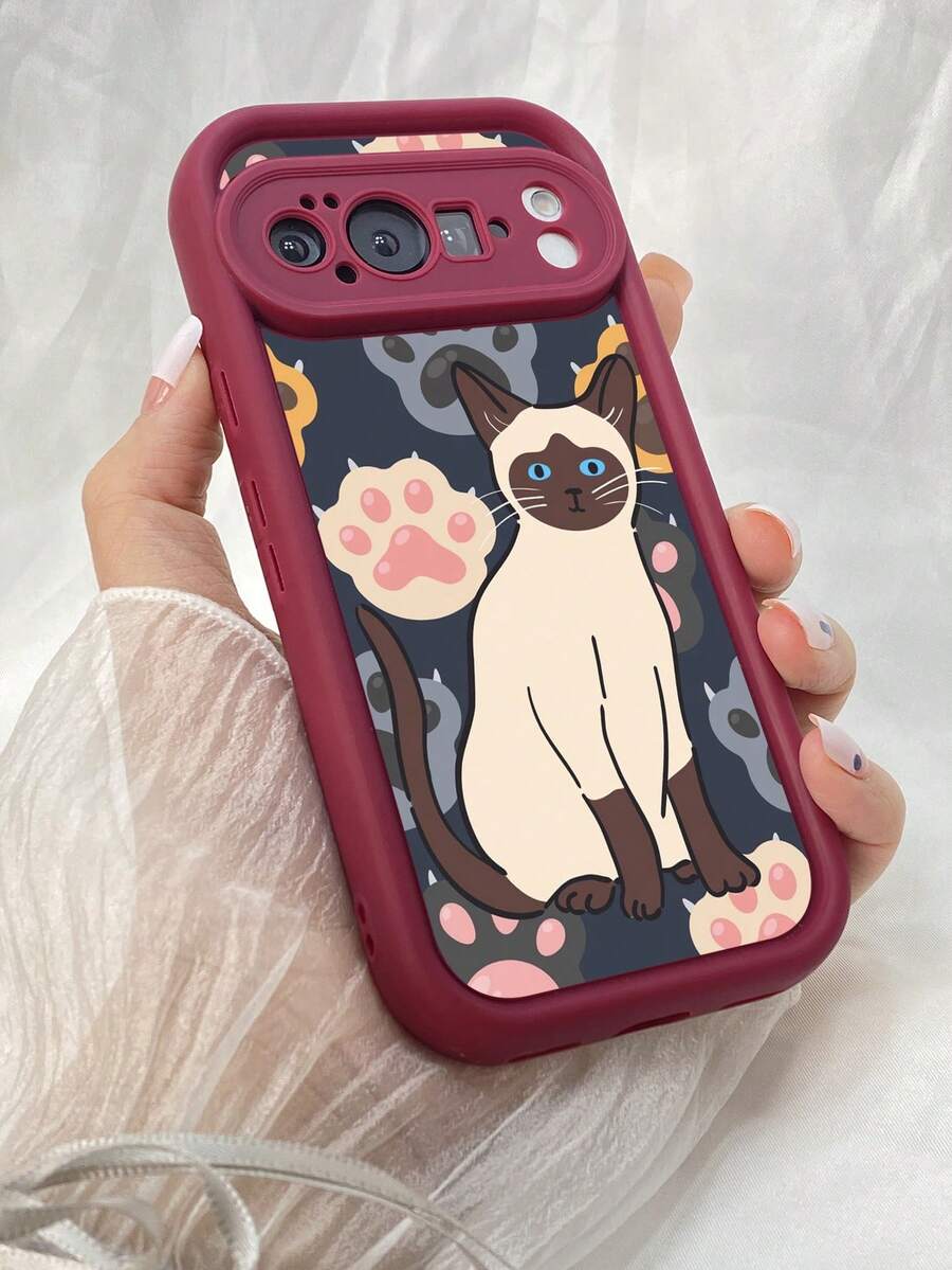 NR180 シャム猫のかわいい猫,対応するPixel 10 9 8 Pro 9A 8A ケース、対応するiPhone17 16 15 14 13 12 11 Pro Max 7 8 16 15 14 Plus 16e 17e 17 Air ケース、フルカメラ保護ソフト TPU ケース、キャンディカラーエンジェルアイラダーマットシリコン肌に優しいタッチフォンケースカバー（女性＆女の子向け） - バーガンディ - チェックする 1