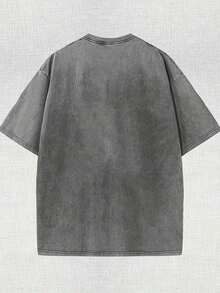 Camiseta de mujer vintage lavada de tela gruesa - Suave y agradable al tacto, cuello redondo, mangas cortas, estampado y letras vintage - Camiseta casual de verano para uso diario, transpirable y adecuada para usar en capas, creando un estilo único. - Gris - Ver 3