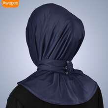 Awegeo 1件女款頭巾式頭巾，內襯頭巾，中東風格易穿戴，純色彈性帶配鈕扣，時尚頭巾，舒適休閒，柔軟透氣，適合運動與日常穿著 - 彩色 - 查看 7