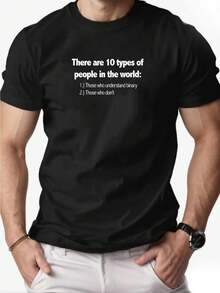Men's T-Shirt With A Fun Programming And Humor Design - Binary Code Design Of 10 Types Of People In The World - Heavyweight 180 G/M² Fabric - Retro Gift For Tech Lovers - Computer Apparel - Black With White Text - Casual T-Shirt For Everyday Wear For Programmers And IT Professionals - Loose And Comfortable For Summer. - Black - View 1