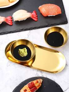 不鏽鋼橢圓形醬料與零食盤組 (3/6件裝) - 多功能金屬調味料盤，適用於餐飲、廚房及商業用途 - 金色 - 查看 4