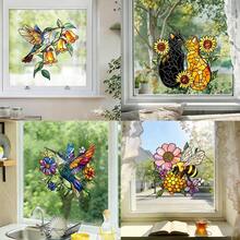 1 pieza Pegatina de ventana con estampado de flores y colibríes, adecuada para baño, sala de estar, dormitorio, balcón, decoración removible y autoadhesiva para el hogar - Pegatinas de pájaros para ventanas - Ver 1